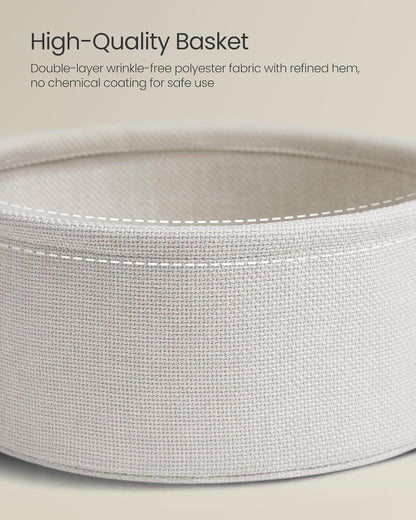Round Side Table with Fabric Storage Basket, Modern Nightstand for Bedroom and Living Room LET223 - with Cream White | Sold by Uncle Wiener's Wholesale