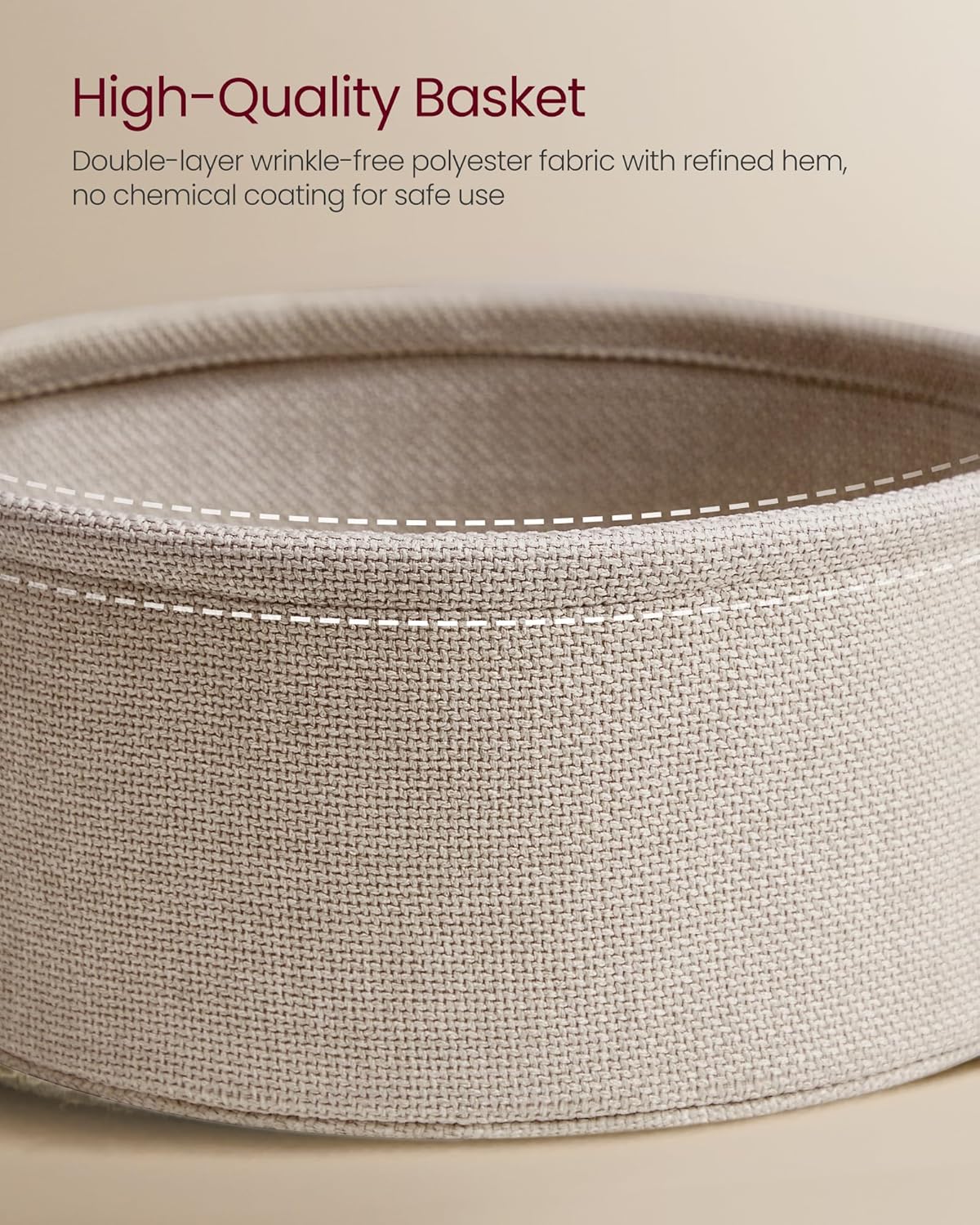 Round Side Table with Fabric Storage Basket, Modern Nightstand for Bedroom and Living Room LET223 - with Cream White | Sold by Uncle Wiener's Wholesale