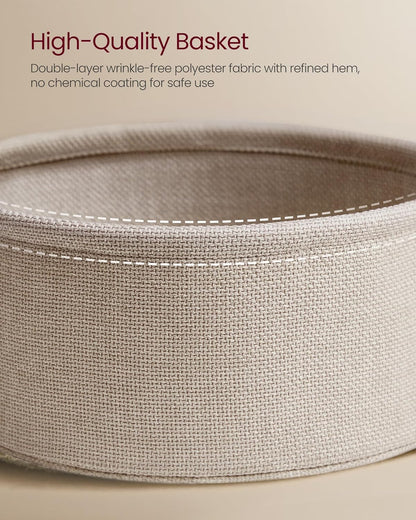 Round Side Table with Fabric Storage Basket, Modern Nightstand for Bedroom and Living Room LET223 - with Cream White | Sold by Uncle Wiener's Wholesale