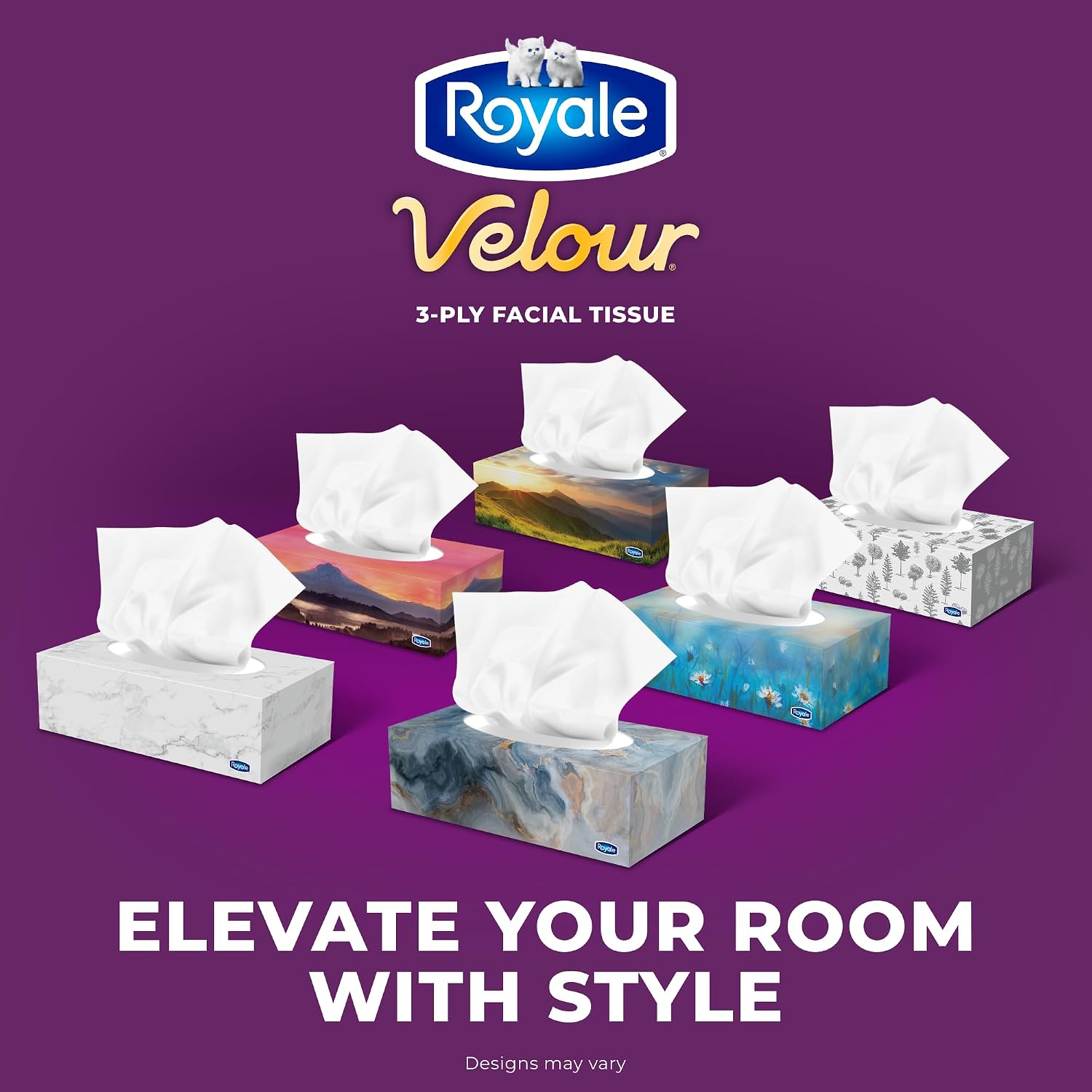 Royale Velour 3-Ply Facial Tissue – 6 Tissue Boxes, 82 Sheets per Box, Ultra Soft & Strong - Home products with | Sold by Uncle Wiener's Wholesale