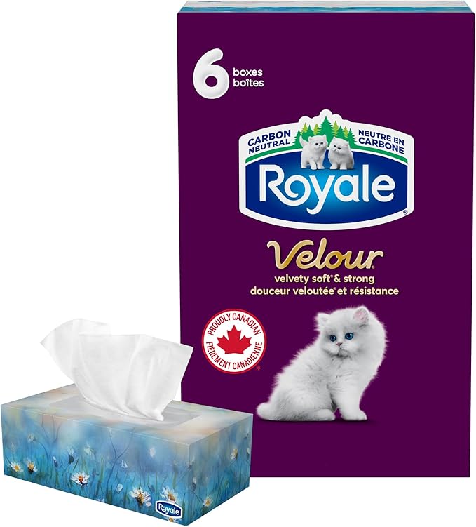 Royale Velour 3-Ply Facial Tissue – 6 Tissue Boxes, 82 Sheets per Box, Ultra Soft & Strong - Home products with | Sold by Uncle Wiener's Wholesale