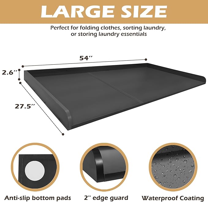 Royxen Washer Dryer Countertop 27.5 x 54 Inch Wood Laundry Folding Table - with Black | Sold by Uncle Wiener's Wholesale