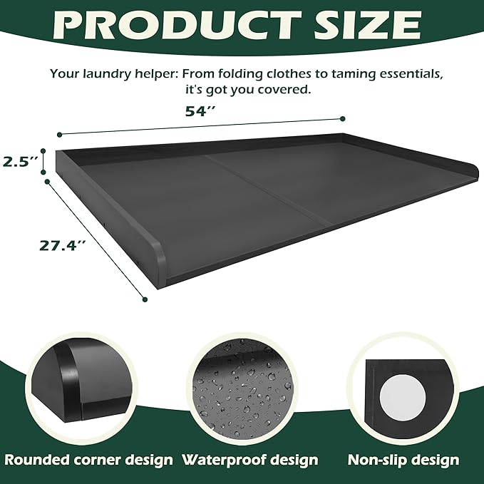 Royxen Washer Dryer Countertop 27.5 x 54 Inch Wood Laundry Folding Table - with Black | Sold by Uncle Wiener's Wholesale