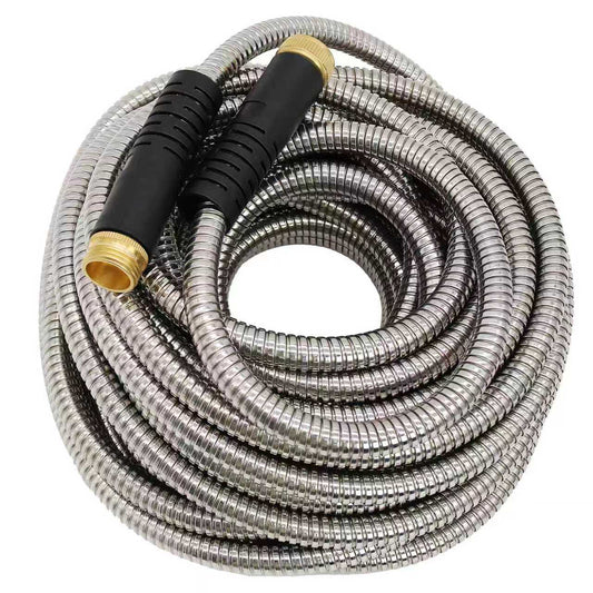 Rust Proof 304 Stainless Steel Water Hose with Brass Fittings – 25 FT & 50 FT with 10 - Function Nozzle - with 50 FT Stainless Steel | Sold by Uncle Wiener's Wholesale