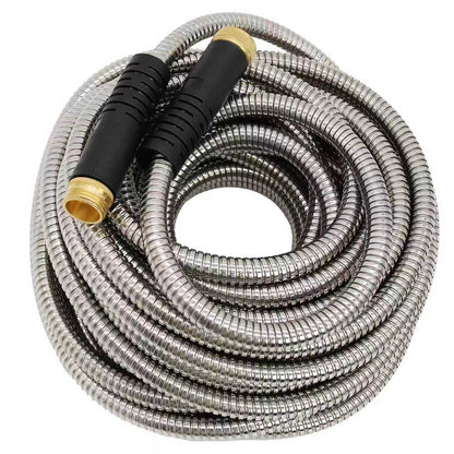 Rust Proof 304 Stainless Steel Water Hose with Brass Fittings – 25 FT & 50 FT with 10 - Function Nozzle - with 50 FT Stainless Steel | Sold by Uncle Wiener's Wholesale