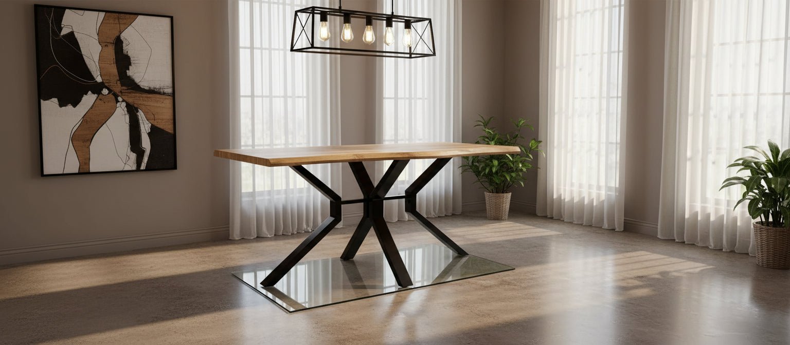Rustic 6 - Person Industrial Kitchen Dining Wooden Table Steel Frame DA1230 - with | Sold by Uncle Wiener's Wholesale