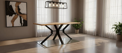 Rustic 6 - Person Industrial Kitchen Dining Wooden Table Steel Frame DA1230 - with | Sold by Uncle Wiener's Wholesale