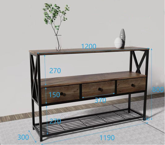 Rustic Brown 47.2″ Console Table with 3 Drawers & 3‑Tier Shelves  K2509 - with | Sold by Uncle Wiener's Wholesale