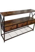 Rustic Brown 47.2″ Console Table with 3 Drawers & 3‑Tier Shelves K2509  - with | Sold by Uncle Wiener's Wholesale