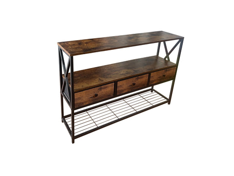 Rustic Brown 47.2″ Console Table with 3 Drawers & 3‑Tier Shelves K2509  - with | Sold by Uncle Wiener's Wholesale