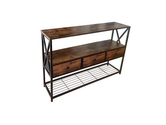 Rustic Brown 47.2″ Console Table with 3 Drawers & 3‑Tier Shelves K2509  - with | Sold by Uncle Wiener's Wholesale