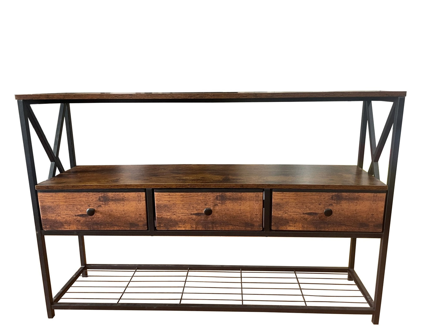 Rustic Brown 47.2″ Console Table with 3 Drawers & 3‑Tier Shelves K2509  - with | Sold by Uncle Wiener's Wholesale