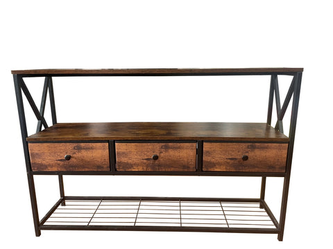 Rustic Brown 47.2″ Console Table with 3 Drawers & 3‑Tier Shelves K2509  - with | Sold by Uncle Wiener's Wholesale