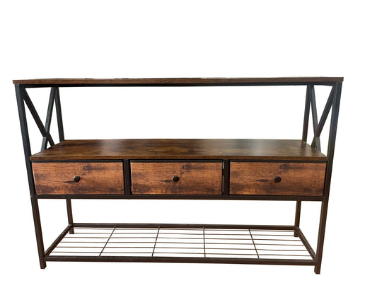 Rustic Brown 47.2″ Console Table with 3 Drawers & 3‑Tier Shelves K2509  - with | Sold by Uncle Wiener's Wholesale