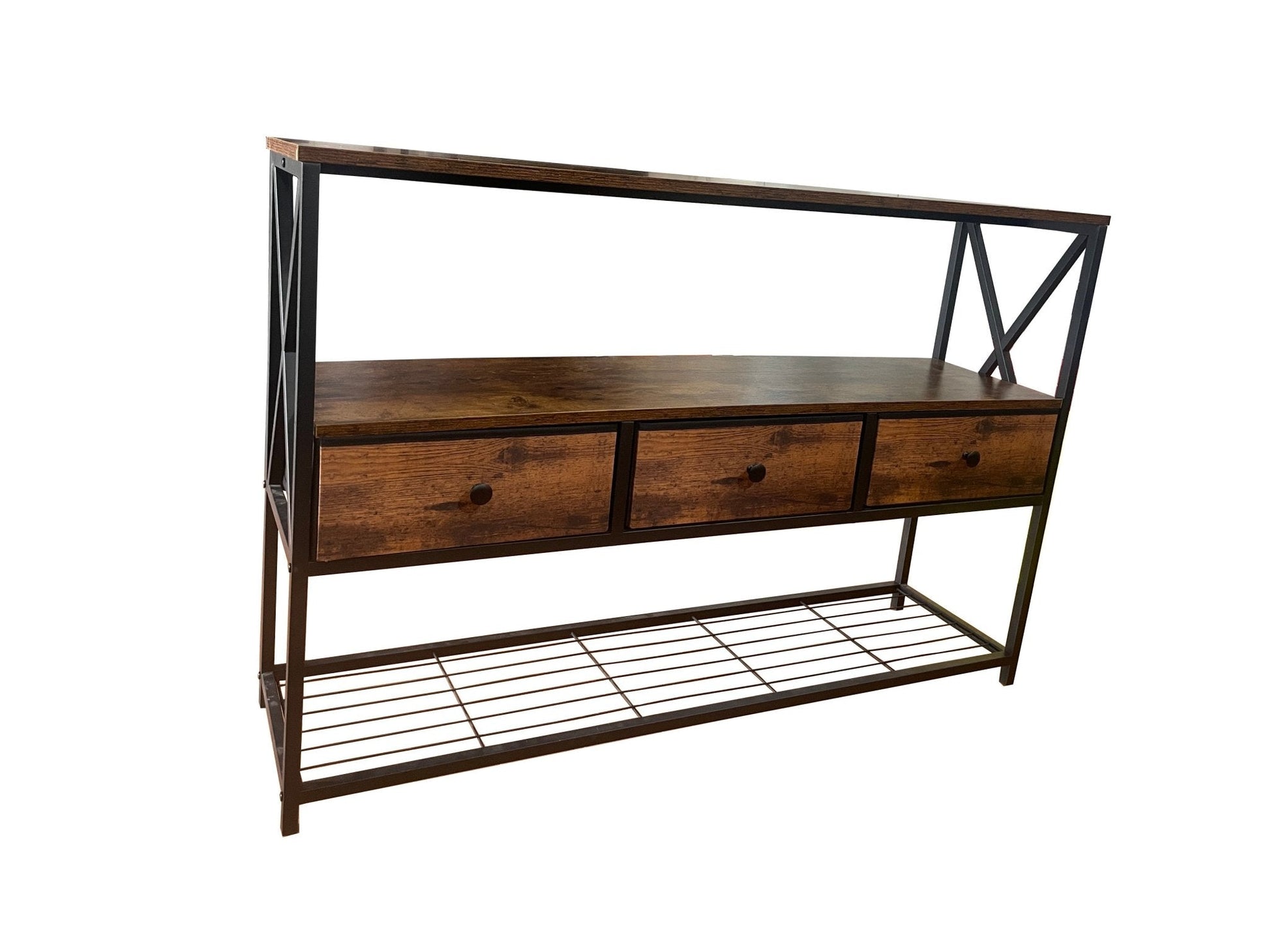Rustic Brown 47.2″ Console Table with 3 Drawers & 3‑Tier Shelves K2509  - with | Sold by Uncle Wiener's Wholesale