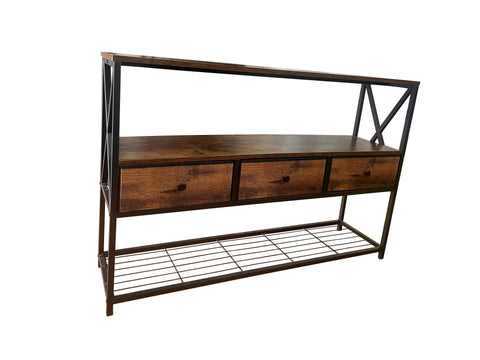 Rustic Brown 47.2″ Console Table with 3 Drawers & 3‑Tier Shelves K2509  - with | Sold by Uncle Wiener's Wholesale