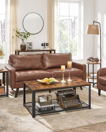 Rustic Brown Coffee Table with Storage Shelf Wood Look Industrial Living Room Center Table LCT61X - with | Sold by Uncle Wiener's Wholesale