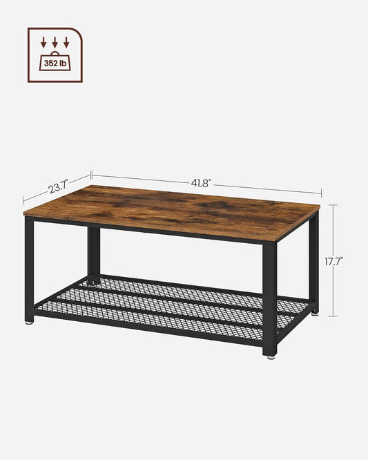 Rustic Brown Coffee Table with Storage Shelf Wood Look Industrial Living Room Center Table LCT61X - with | Sold by Uncle Wiener's Wholesale