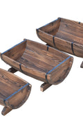 Rustic Half Barrel Wooden Planter Set – Burnt Finish, 3 Sizes (WPHB18) - Garden Planter Set – Rustic Burnt Finish with | Sold by Uncle Wiener's Wholesale