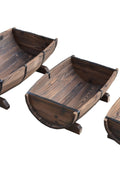 Rustic Half Barrel Wooden Planter Set – Burnt Finish, 3 Sizes (WPHB18) - Garden Planter Set – Rustic Burnt Finish with | Sold by Uncle Wiener's Wholesale