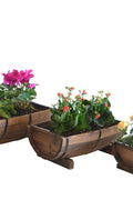 Rustic Half Barrel Wooden Planter Set – Burnt Finish, 3 Sizes (WPHB18) - Garden Planter Set – Rustic Burnt Finish with | Sold by Uncle Wiener's Wholesale