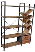 Rustic Industrial Tree Bookshelf – 47″ Wide 5‑Tier Bookcase w Drawers & Metal K2508 - with | Sold by Uncle Wiener's Wholesale