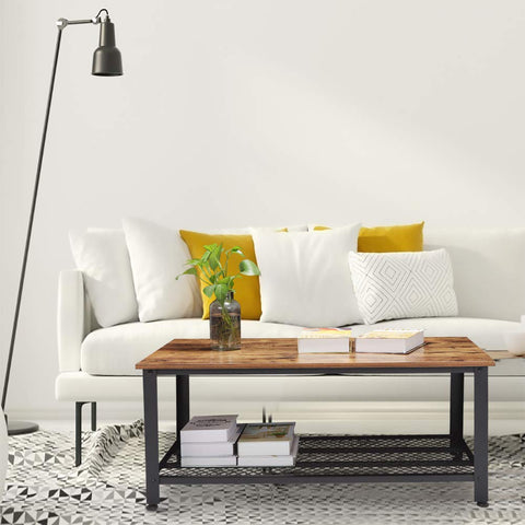 Rustic Wood Coffee Table with Storage Shelf – Metal Frame Vintage Design RWMFT - with | Sold by Uncle Wiener's Wholesale