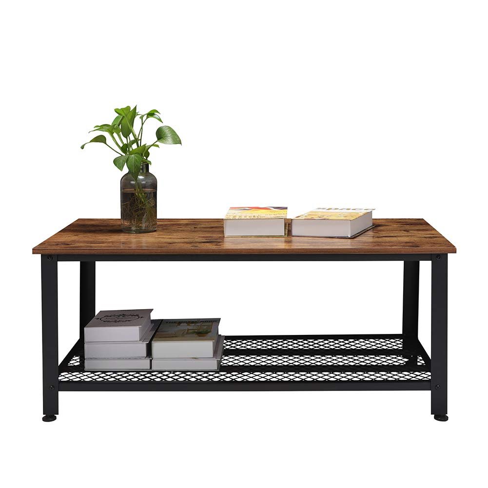 Rustic Wood Coffee Table with Storage Shelf – Metal Frame Vintage Design RWMFT - with | Sold by Uncle Wiener's Wholesale