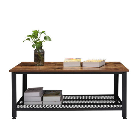 Rustic Wood Coffee Table with Storage Shelf – Metal Frame Vintage Design RWMFT - with | Sold by Uncle Wiener's Wholesale