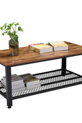 Rustic Wood Coffee Table with Storage Shelf – Metal Frame Vintage Design RWMFT - with | Sold by Uncle Wiener's Wholesale