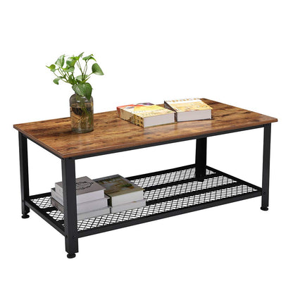 Rustic Wood Coffee Table with Storage Shelf – Metal Frame Vintage Design RWMFT - with | Sold by Uncle Wiener's Wholesale