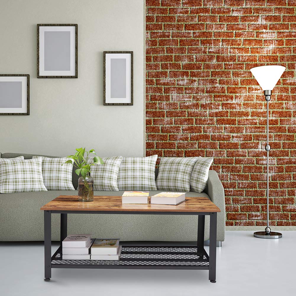 Rustic Wood Coffee Table with Storage Shelf – Metal Frame Vintage Design RWMFT - with | Sold by Uncle Wiener's Wholesale