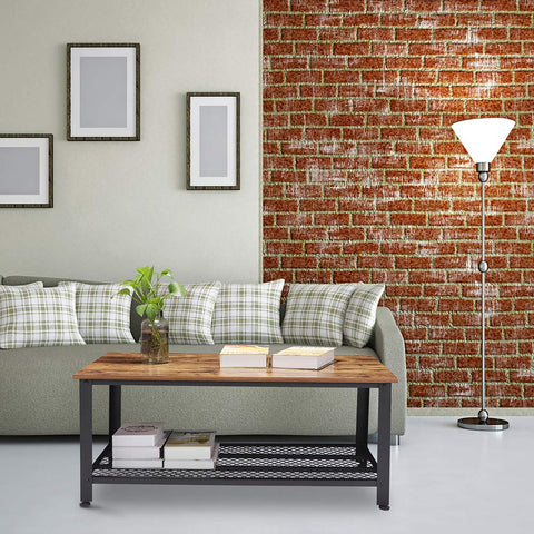 Rustic Wood Coffee Table with Storage Shelf – Metal Frame Vintage Design RWMFT - with | Sold by Uncle Wiener's Wholesale