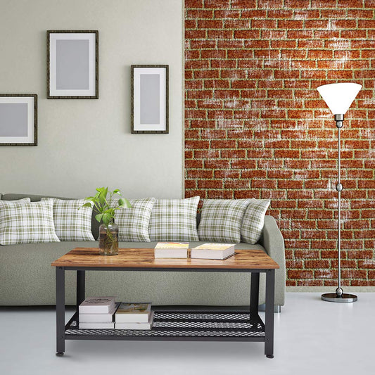 Rustic Wood Coffee Table with Storage Shelf – Metal Frame Vintage Design RWMFT - with | Sold by Uncle Wiener's Wholesale
