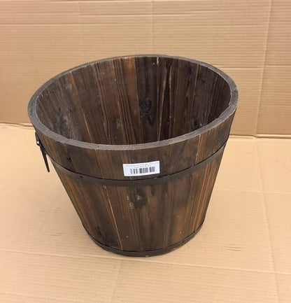 Rustic Wooden Barrel Planter 16" x 13" – Decorative Garden Pot for Indoor & Outdoor Plants | WGP16 - with | Sold by Uncle Wiener's Wholesale