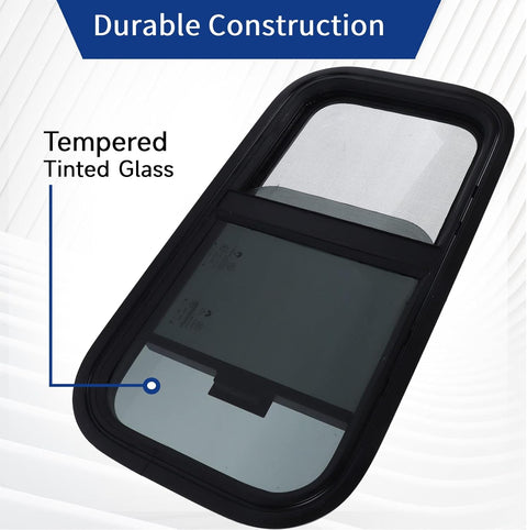 RV Window 24" W X 12" H(600x300mm) w/ Insect&Privacy Screen, Round Corners RV Horizontal Sliding Window for Campers, RVs, Trailers, Engineering Vehicles, Black - with | Sold by Uncle Wiener's Wholesale