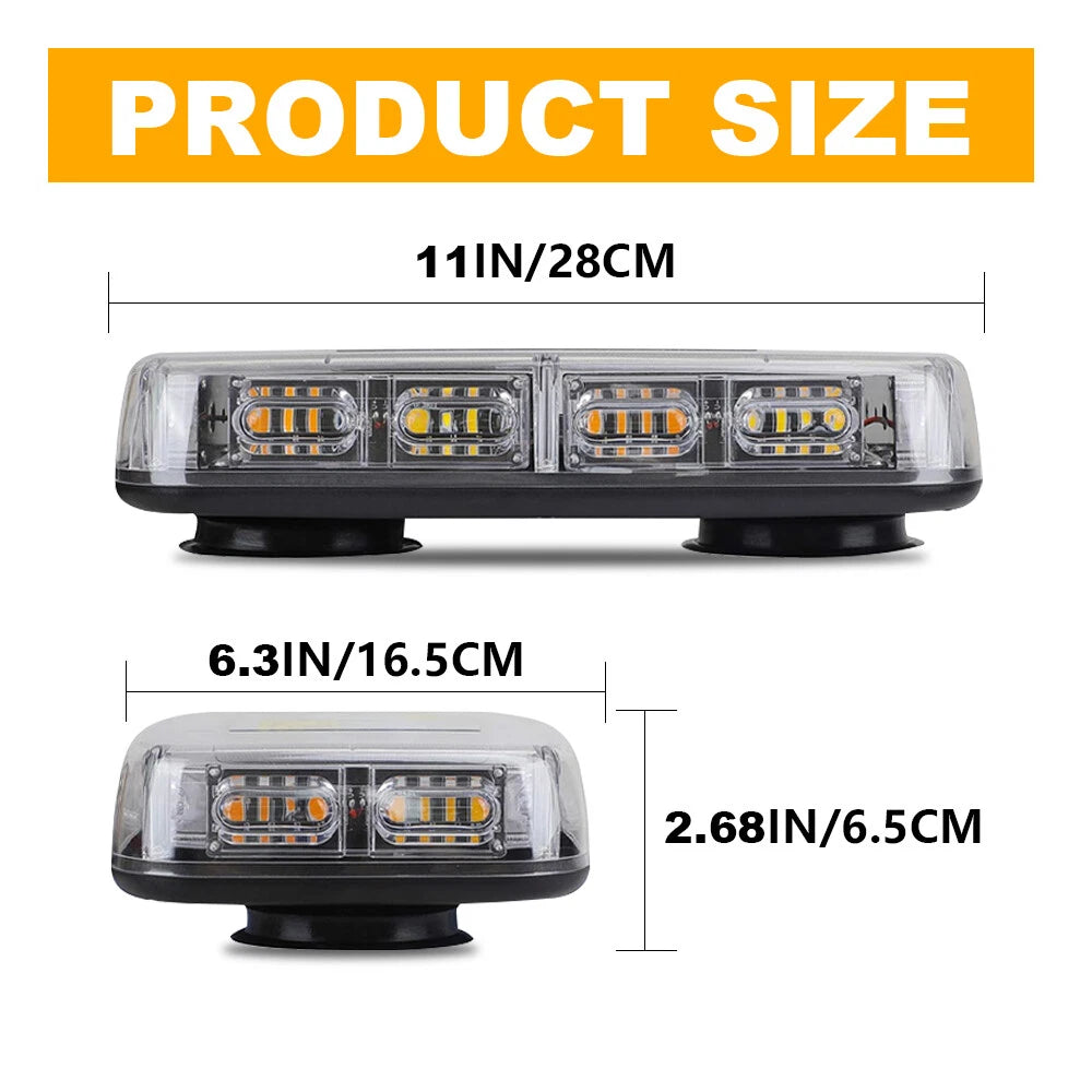 48 LED Magnetic Roof Top Strobe Light Bar 16 Flash Modes IP67 12-24V 48LEDR