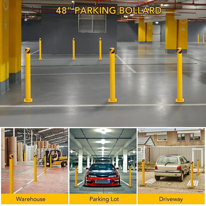 Safety Bollard, Towallmark 4 Packs 48 Inch Height Bollard Post, 4.5 Inch Diameter, Yellow Safety Steel Bollard Post with 8 Anchor Bolts, for Traffic Control, Driveway Barrier, Parking Pole - with | Sold by Uncle Wiener's Wholesale
