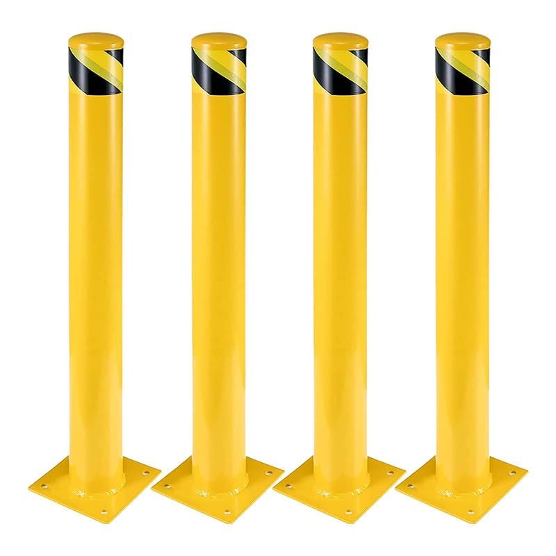 Safety Bollard, Towallmark 4 Packs 48 Inch Height Bollard Post, 4.5 Inch Diameter, Yellow Safety Steel Bollard Post with 8 Anchor Bolts, for Traffic Control, Driveway Barrier, Parking Pole - with | Sold by Uncle Wiener's Wholesale