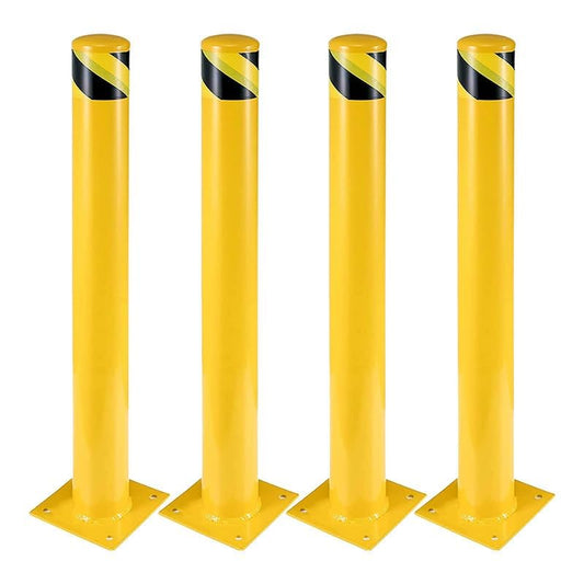 Safety Bollard, Towallmark 4 Packs 48 Inch Height Bollard Post, 4.5 Inch Diameter, Yellow Safety Steel Bollard Post with 8 Anchor Bolts, for Traffic Control, Driveway Barrier, Parking Pole - with | Sold by Uncle Wiener's Wholesale