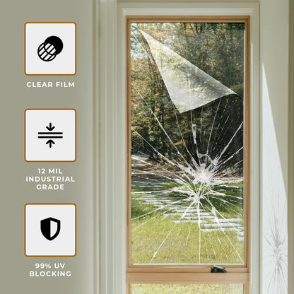 Safety Security Window Film 12 Mil Clear 5 ft x 98 ft Shatter Resistant Glass Protection Roll SF122384 - with | Sold by Uncle Wiener's Wholesale