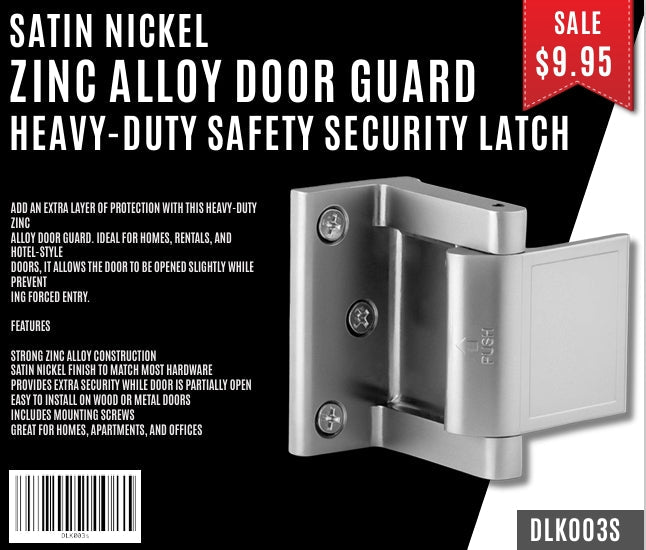 Satin Nickel Zinc Alloy Door Guard – Heavy - Duty Safety Security Latch – DLK003s - with | Sold by Uncle Wiener's Wholesale