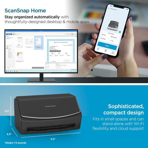 ScanSnap iX1600 Wireless or USB High - Speed Cloud Enabled Document, Photo & Receipt Scanner with Large Touchscreen and Auto Document Feeder for Mac or PC, Black - with | Sold by Uncle Wiener's Wholesale