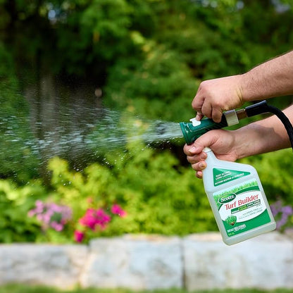 Scotts Turf Builder Liquid Lawn Fertilizer 29-0-3 – 946 mL Ready-to-Spray Hose-End Lawn Food for Established Grass, Fast Greening, Covers 2,000 Sq. Ft. - Garden & Landscaping with | Sold by Uncle Wiener's Wholesale