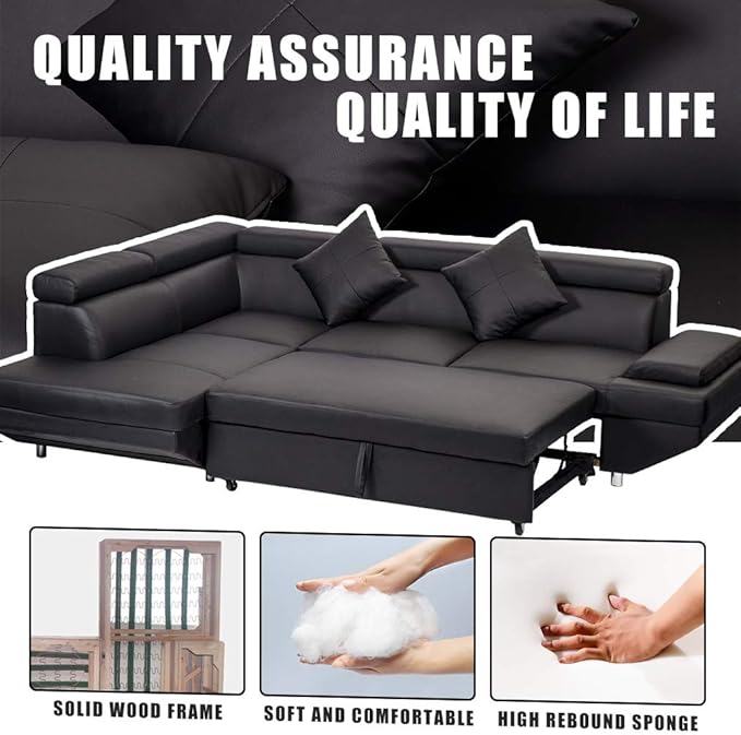 Sectional Sleeper Sofa Faux Leather Corner Couch with Pull Out Bed Modern 2 Piece AMU95R - with | Sold by Uncle Wiener's Wholesale