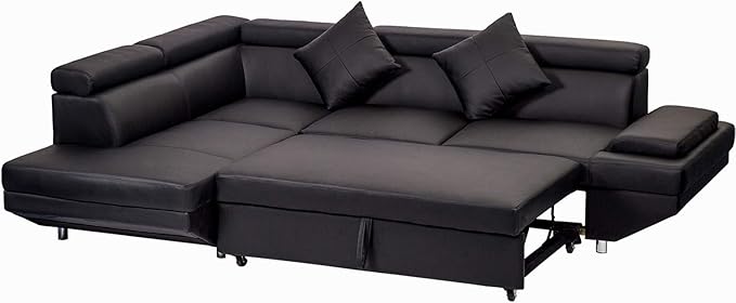 Sectional Sleeper Sofa Faux Leather Corner Couch with Pull Out Bed Modern 2 Piece AMU95R - with | Sold by Uncle Wiener's Wholesale