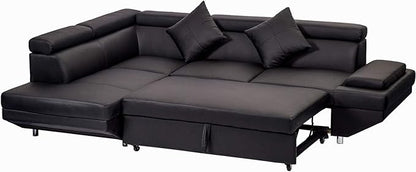 Sectional Sleeper Sofa Faux Leather Corner Couch with Pull Out Bed Modern 2 Piece AMU95R - with | Sold by Uncle Wiener's Wholesale