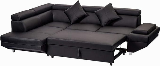 Sectional Sleeper Sofa Faux Leather Corner Couch with Pull Out Bed Modern 2 Piece AMU95R - with | Sold by Uncle Wiener's Wholesale