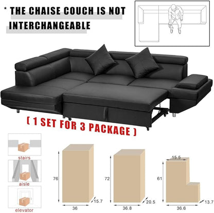 Sectional Sleeper Sofa Faux Leather Corner Couch with Pull Out Bed Modern 2 Piece AMU95R - with | Sold by Uncle Wiener's Wholesale
