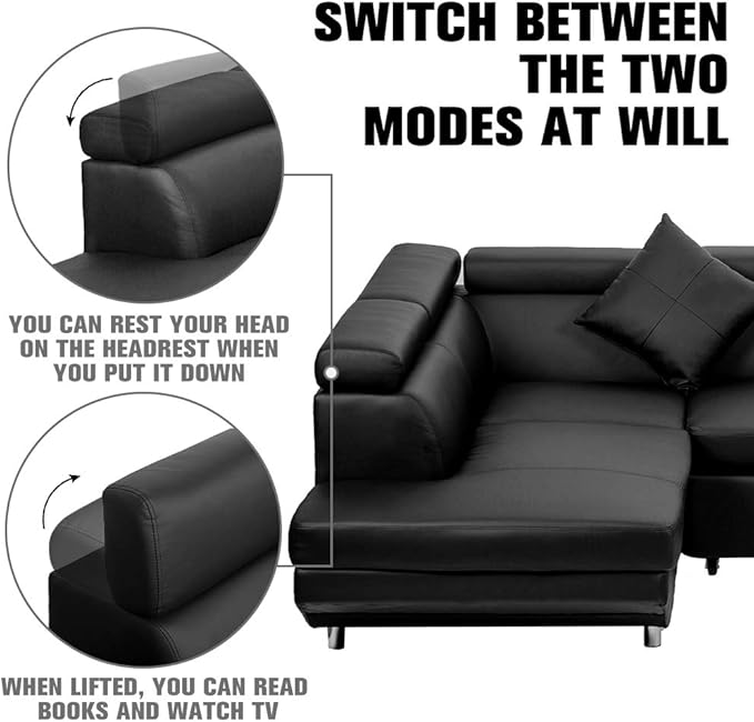 Sectional Sleeper Sofa Faux Leather Corner Couch with Pull Out Bed Modern 2 Piece AMU95R - with | Sold by Uncle Wiener's Wholesale